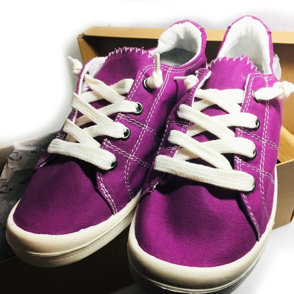 Purple Lace Up Slip On Flexible Rubber Casual Street Sneakers - Picture 3 of 9